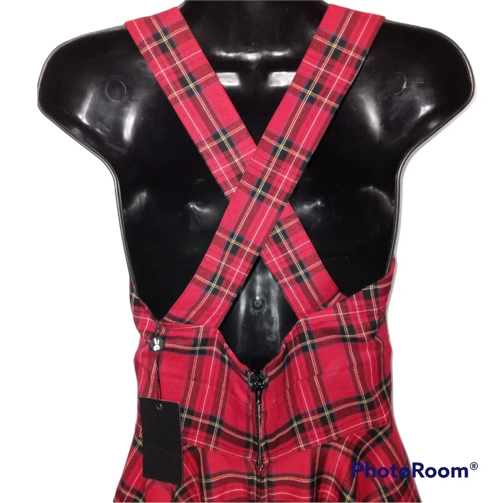 Hell Bunny Irvine Pinafore Red Tartan Plaid Dress